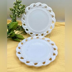 2 Vintage Fostoria Betsy Ross pattern. Milk glass Salad plates. MCM